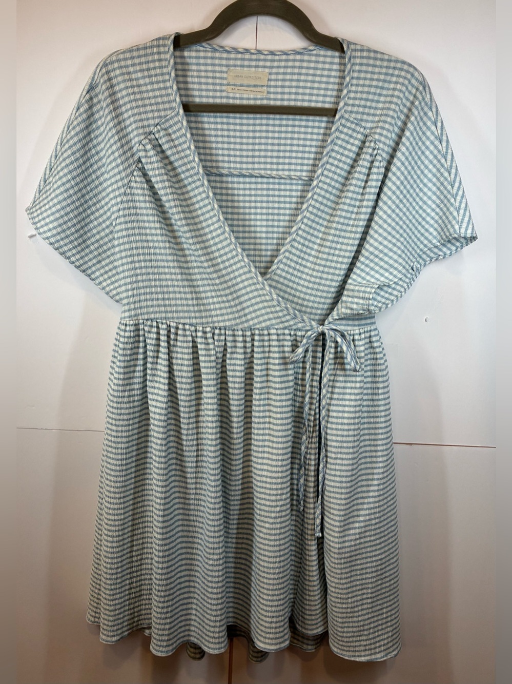 Urban Outfitters Blue White Gingham Mini Wrap Dress Cottagecore Size S-P